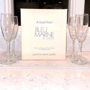 Pierre Cardin Lot of 4 “Bleu Marine” Champagne Flute Crystal Glass New in Box